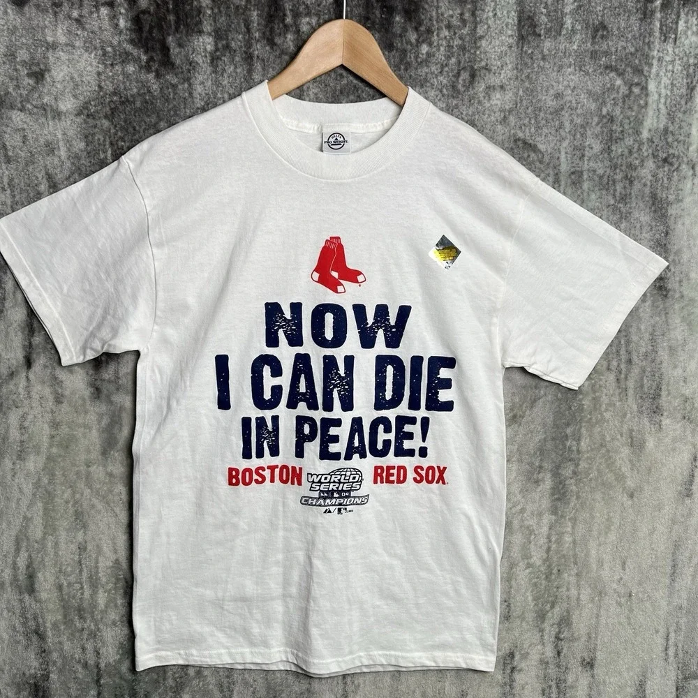 Vintage Y2K Red Sox 2004 World Series Champions M Shirt Now I Can Die In Peace - Picture 1 of 8